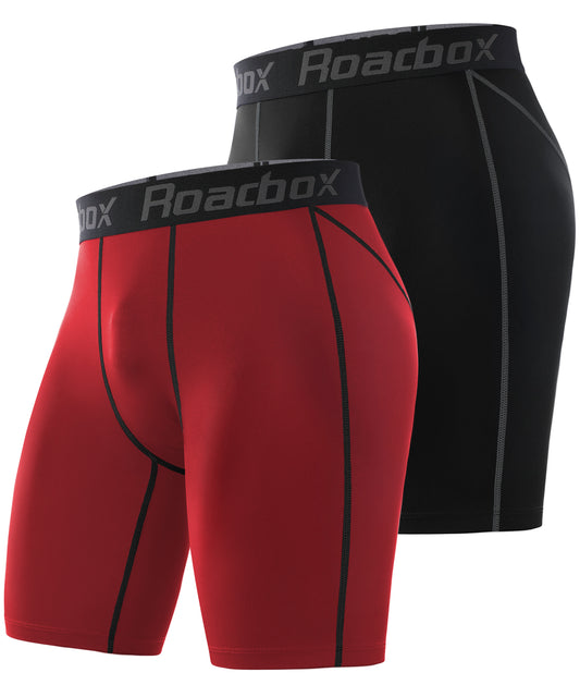 Roadbox 2 Pack Compression Shorts for Men, Athletic Workout Performance Underwear, Running Gym Spandex Sport Base Layer