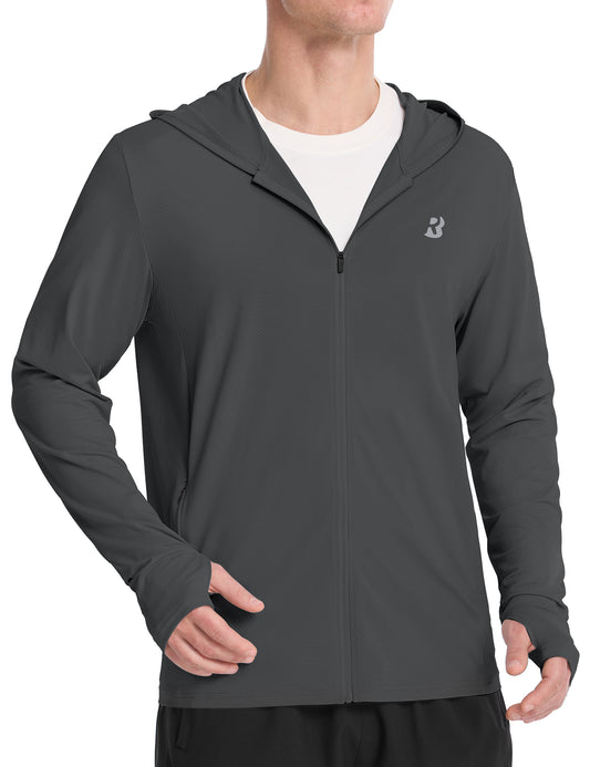 Roadbox Men's UPF 50+ Sun Hoodie Jacket, Full Zip UV Protection Long Sleeve Shirt, Lightweight Breathable for Fishing Hiking