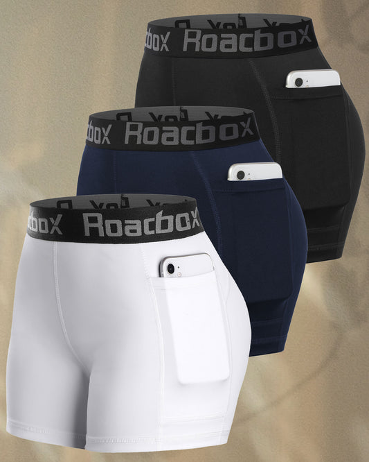 Roadbox 3" Women's Volleyball Spandex Shorts with Pocket/Non-Pocket, 2/3 Pack Compression Shorts for Workout Running Gym Yoga