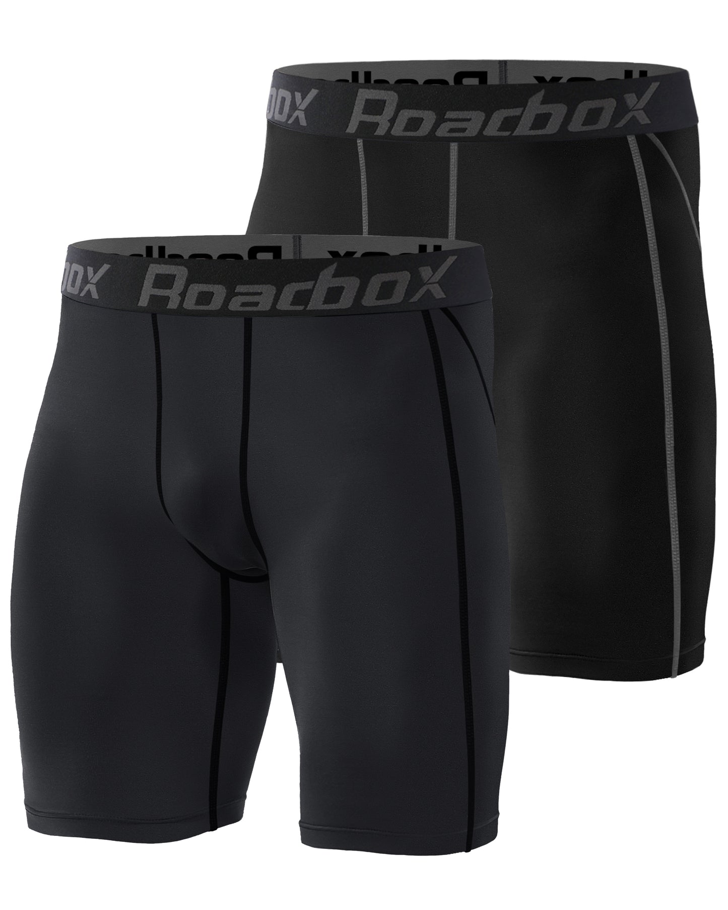Roadbox 2 Pack Compression Shorts for Men, Athletic Workout Performance Underwear, Running Gym Spandex Sport Base Layer