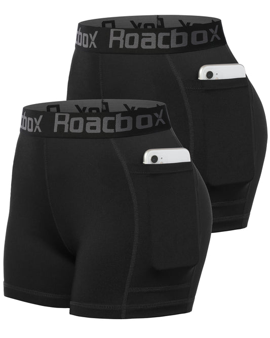 Roadbox 3" Women's Volleyball Spandex Shorts with Pocket/Non-Pocket, 2/3 Pack Compression Shorts for Workout Running Gym Yoga