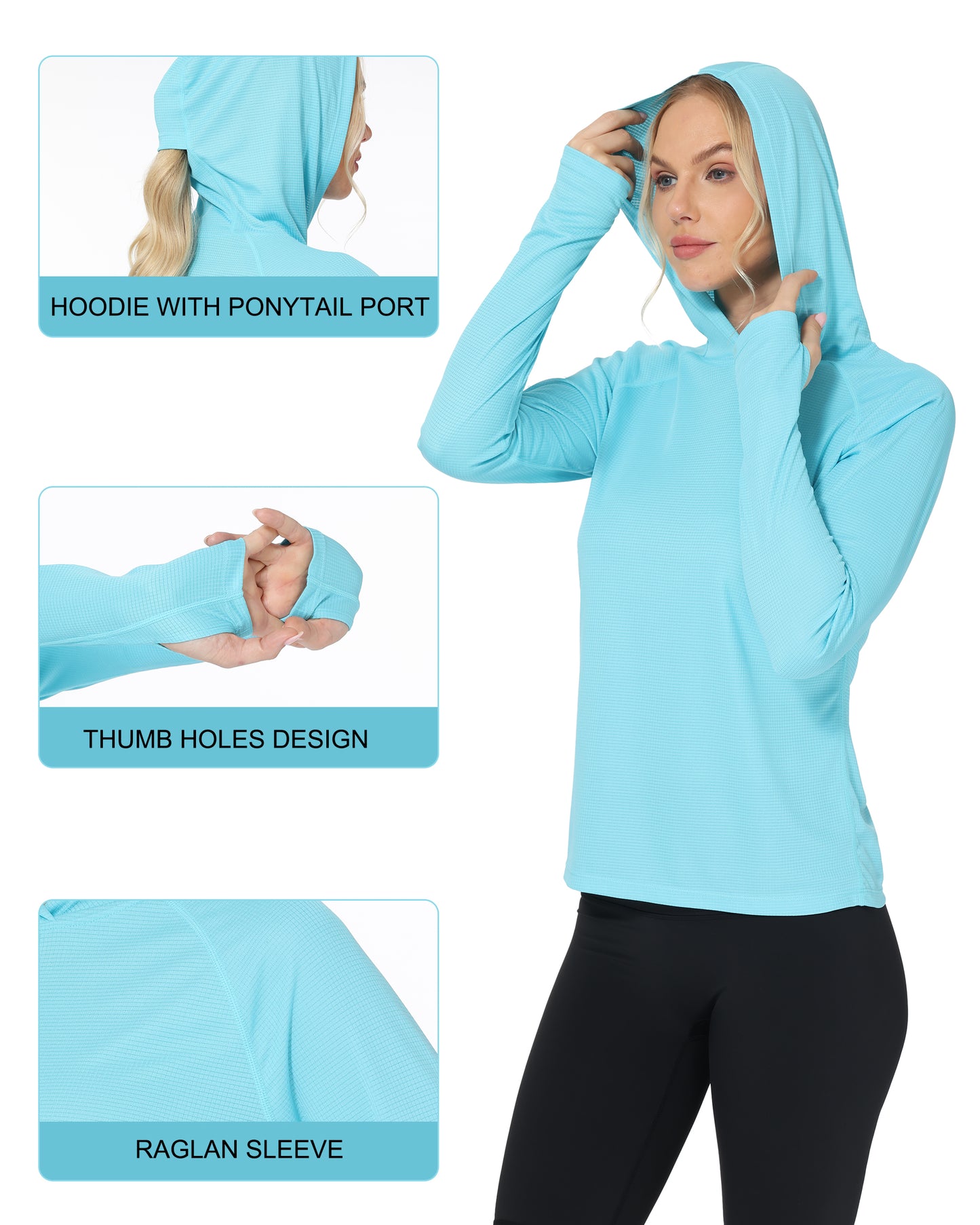 Roadbox Women's Sun Protection Hoodie UPF 50+ Long Sleeve Hiking Fishing Hooded Shirt, UV Rash Guard for Women