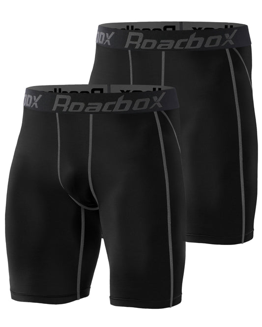 Roadbox 2 Pack Compression Shorts for Men, Athletic Workout Performance Underwear, Running Gym Spandex Sport Base Layer