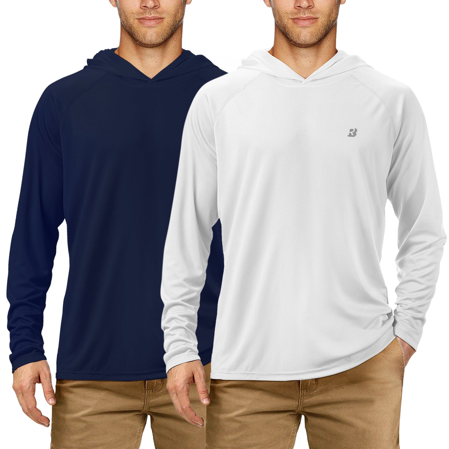 Roadbox 2 Pack UPF 50+ Fishing Shirts for Men Long Sleeve Sun Protection Hoodie Lightweight Outdoor UV Hiking Shirts