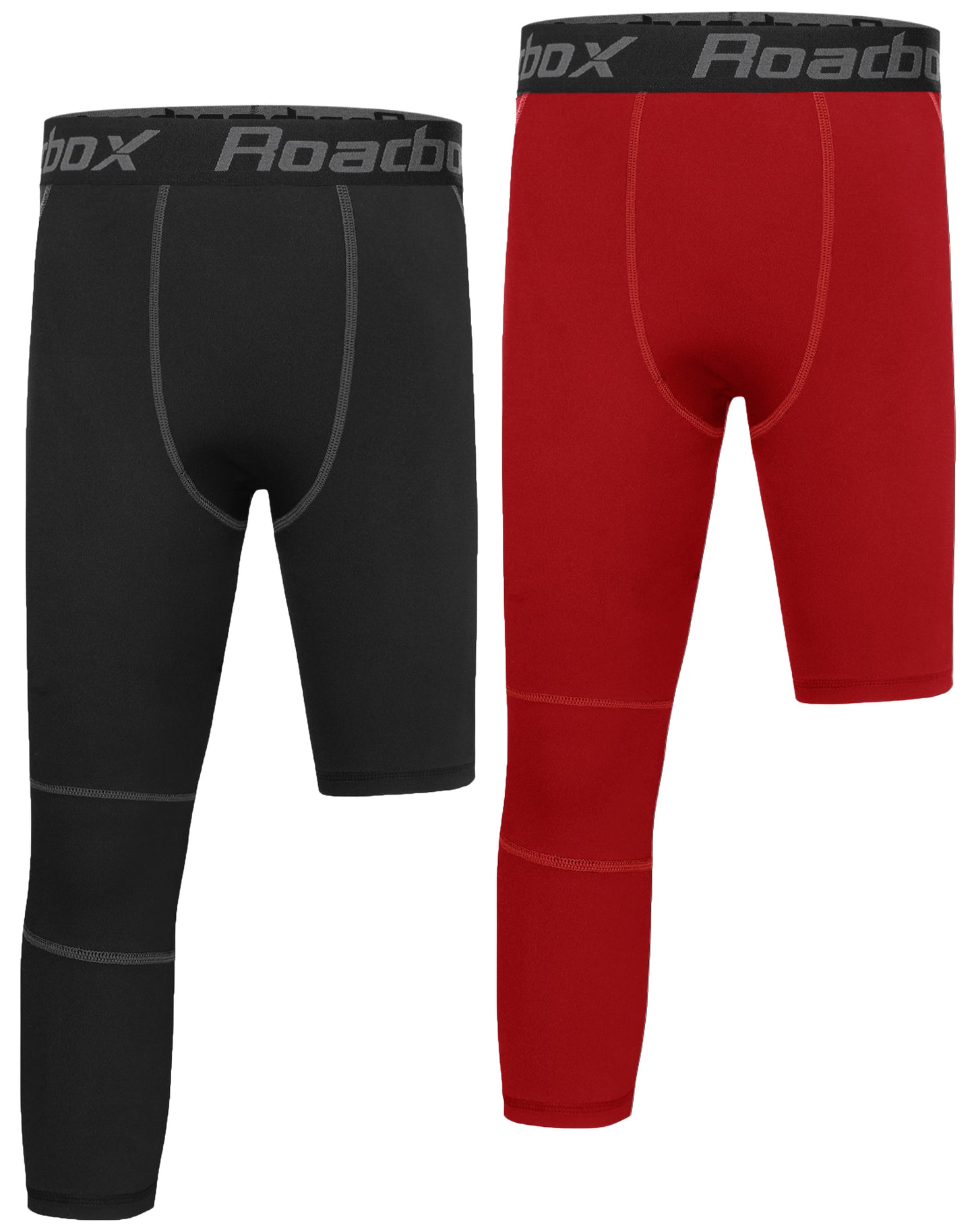 Roadbox Boys One Leg 3/4 Compression Pants 2 Pack - Basketball Tights for Gym Athletic Base Layer Leggings