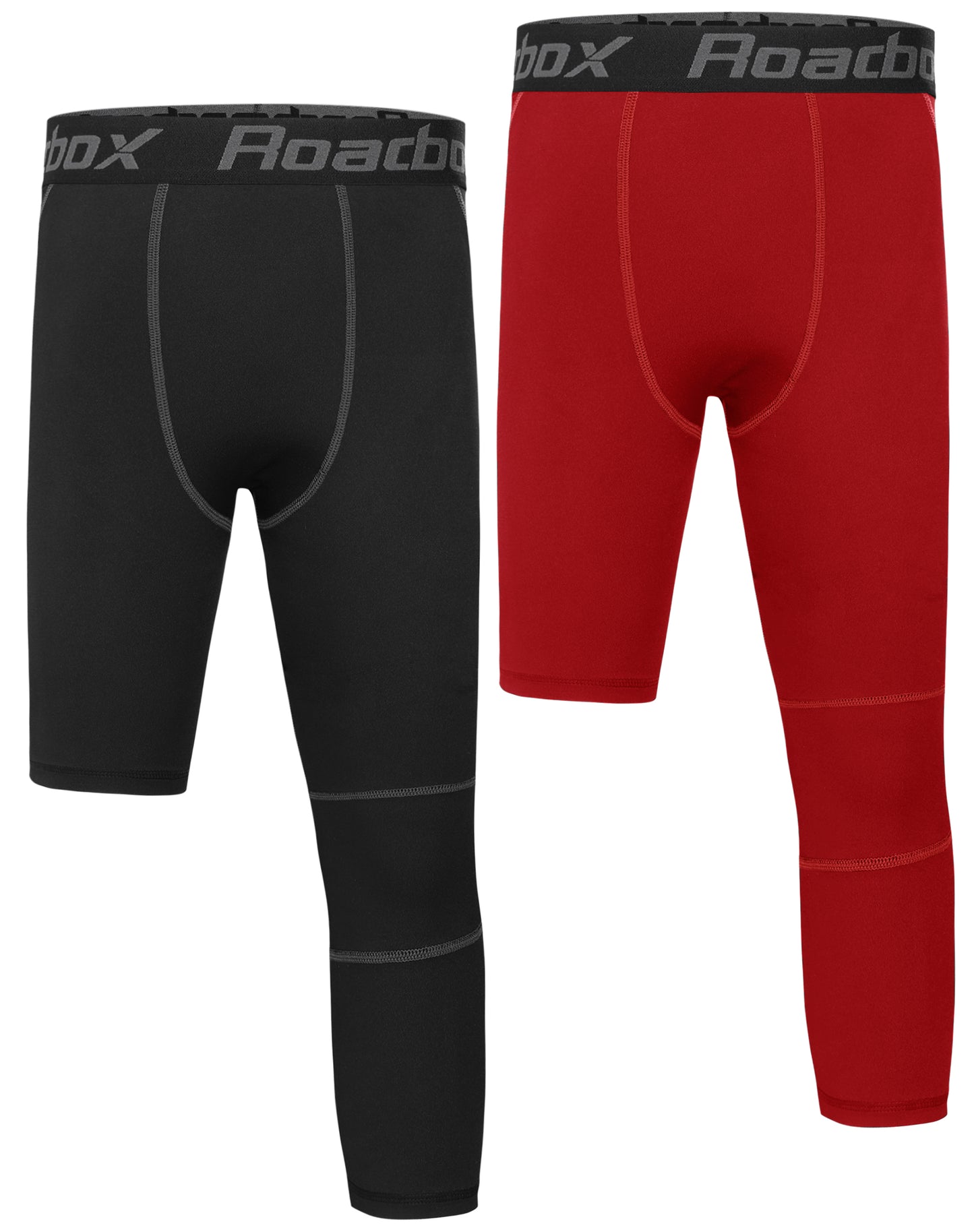 Roadbox Boys One Leg 3/4 Compression Pants 2 Pack - Basketball Tights for Gym Athletic Base Layer Leggings