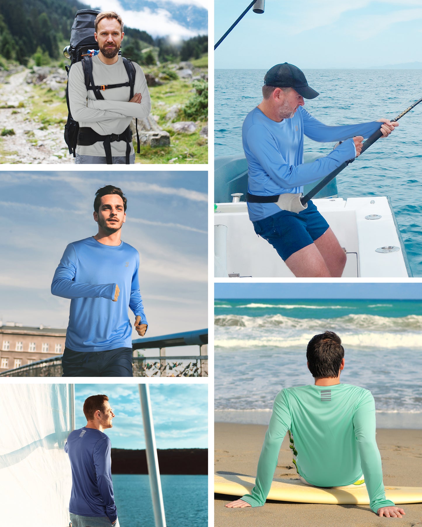 Roadbox Men's UPF 50+ UV Sun Protection Shirts, SPF Long Sleeve Lightweight Water Swim Rash Guard for Fishing Running Hiking