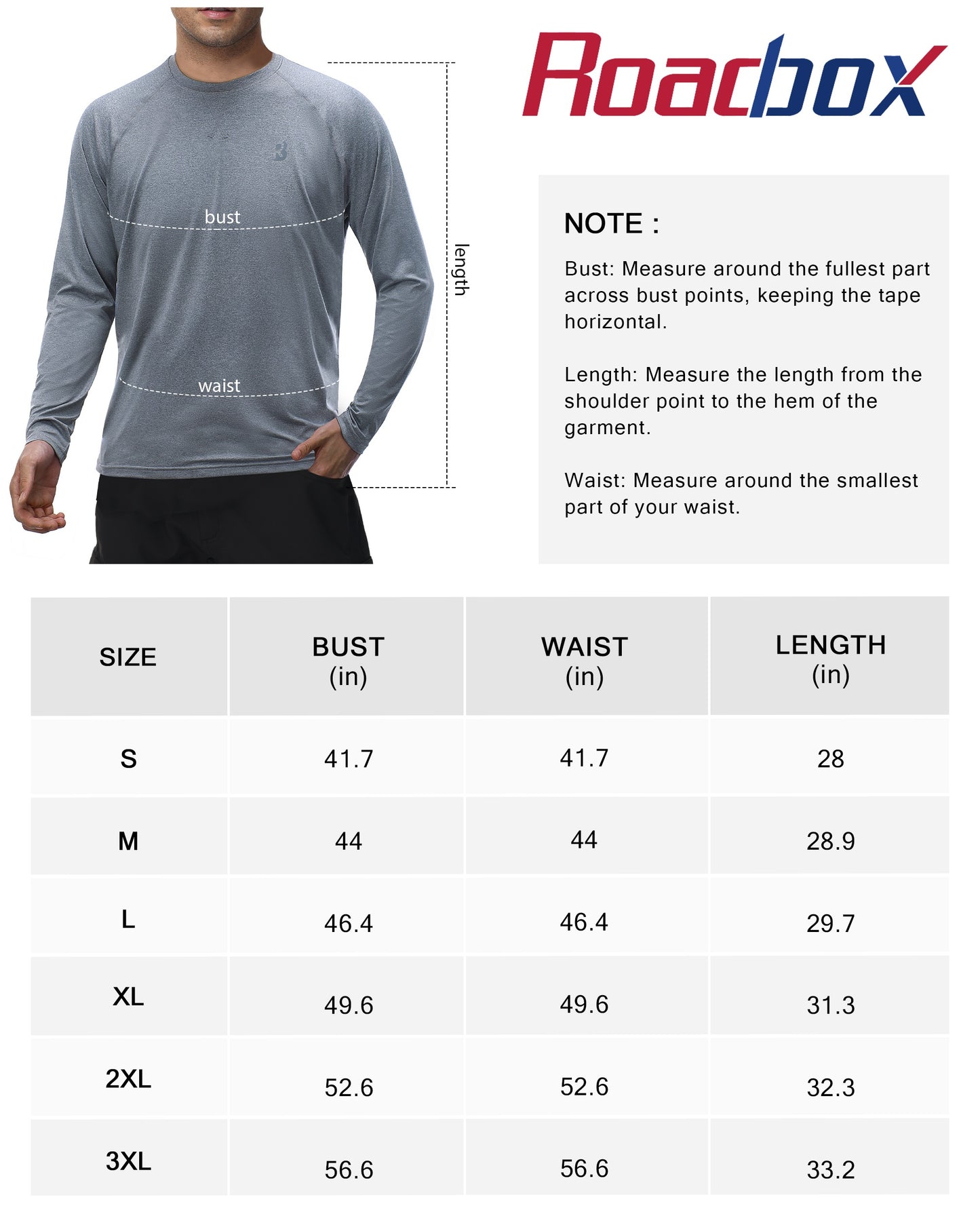 Roadbox Mens UPF 50+ UV Sun Protection Long Sleeve Shirts Rash Guard for Fishing Hiking Swimming Running