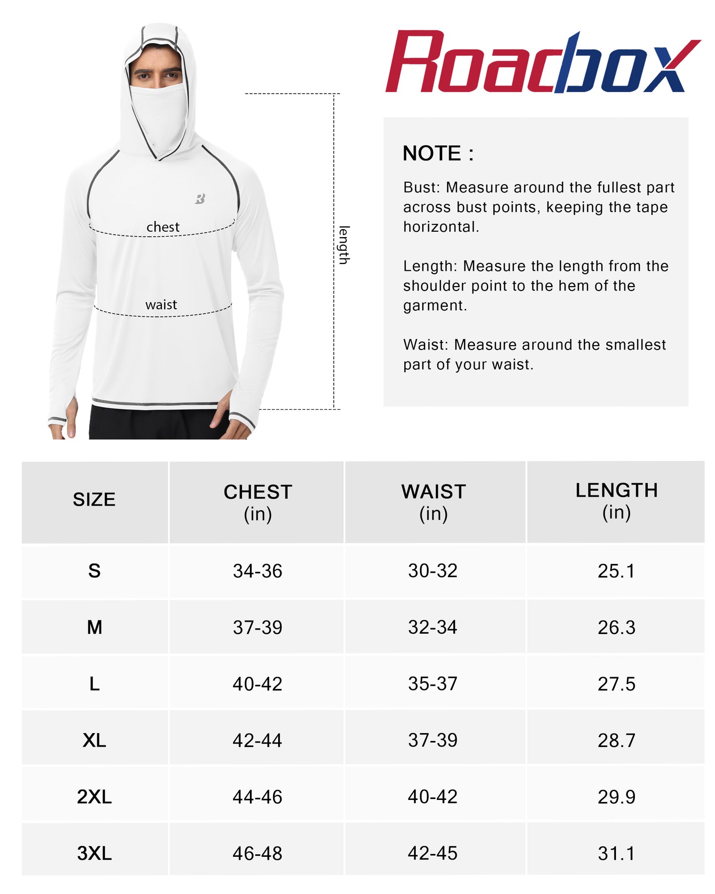 Roadbox Men's Sun Hoodie with Mask, UPF 50+ Long Sleeve Fishing Shirts, UV Outdoor Swim Hiking Running Workout Rash Guard