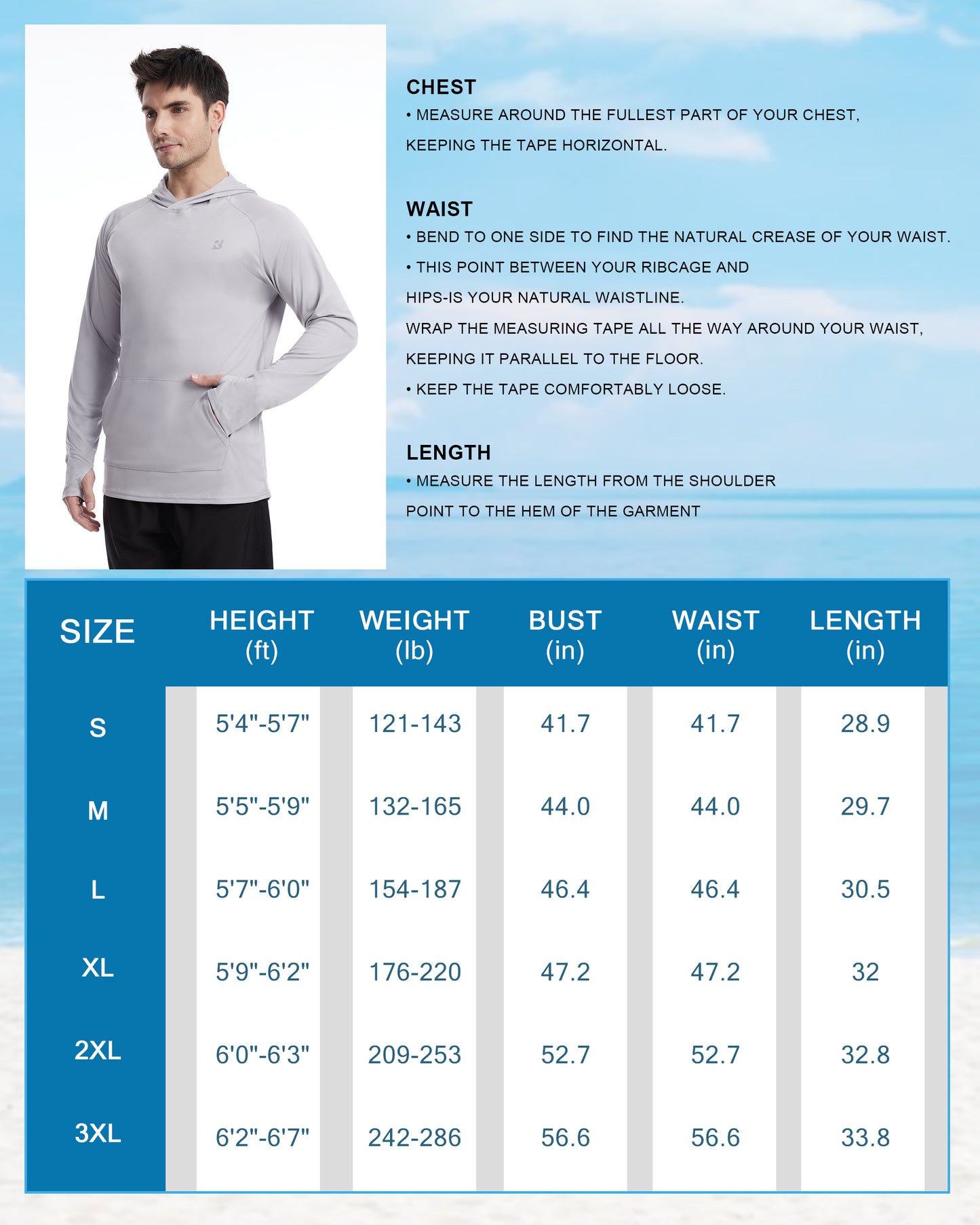 Roadbox Men's UPF 50+ Sun Hoodie Shirts, UV Protection Fishing Shirt with Pocket, Swim Hiking Rash Guard Long Sleeve Hoodies
