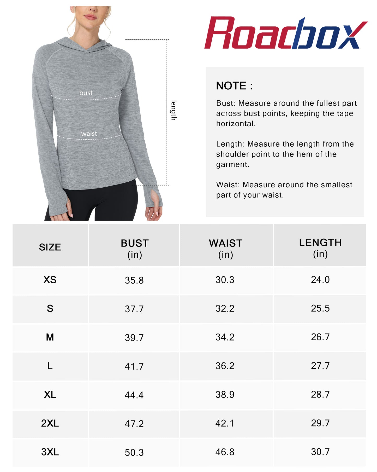 Roadbox Womens UPF 50+ Hoodie, Long Sleeve Sun Protection Hooded Shirts, UV Lightweight Hiking Fishing Rash Guard