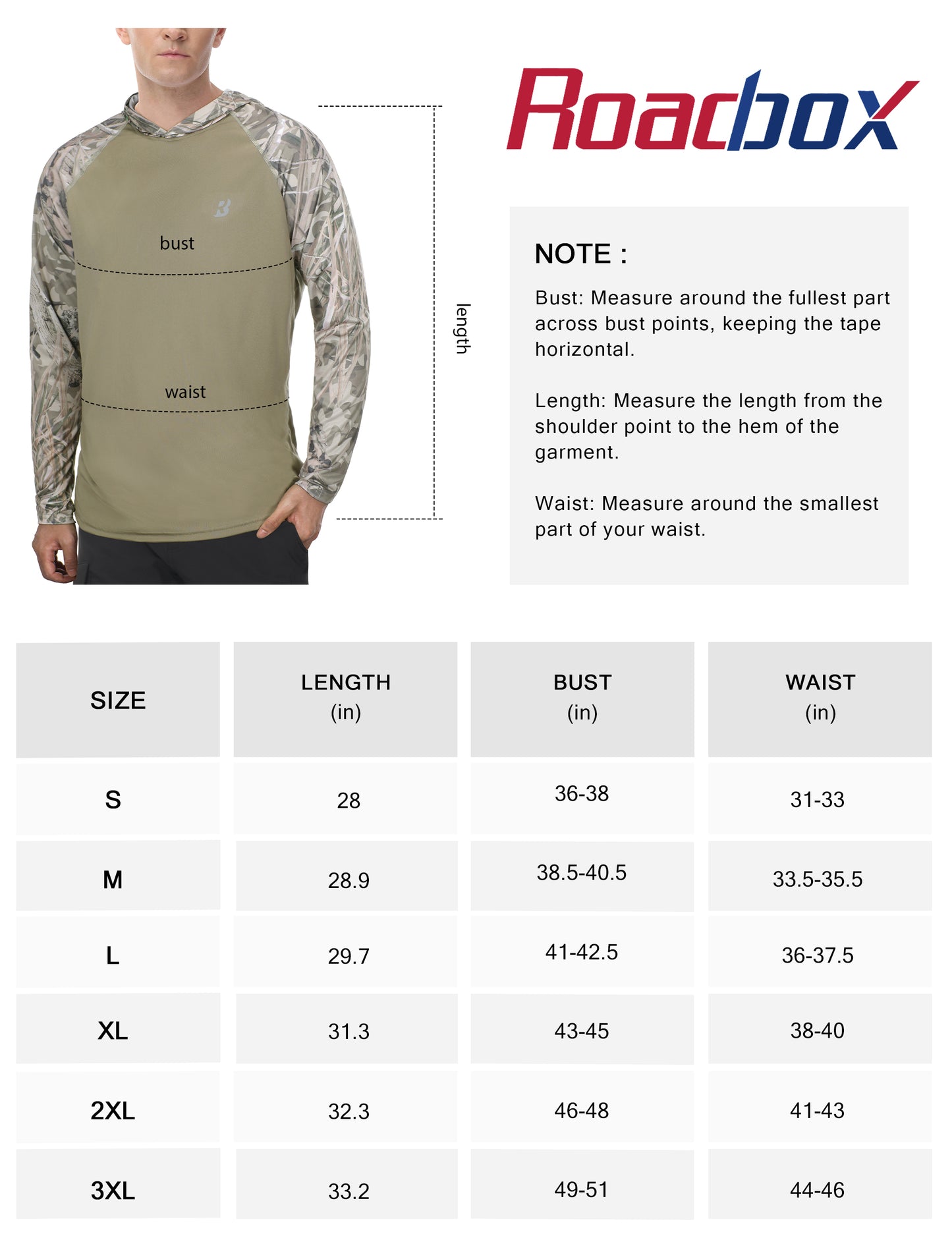 Roadbox UPF 50+ Fishing Shirts for Men Long Sleeve UV Sun Protection Hoodie Outdoor Hiking Shirts