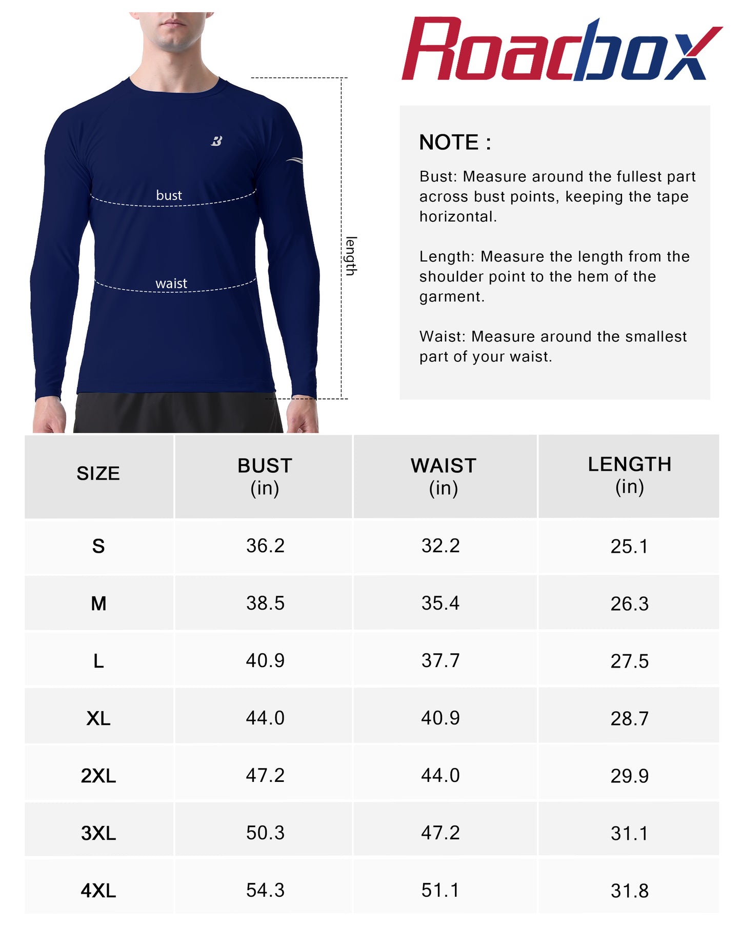 Roadbox Mens UPF 50+ Rash Guard, Long Sleeve Sun Protection Swim Shirt, Quick Dry Fishing Shirts for Beach Surfing Hiking