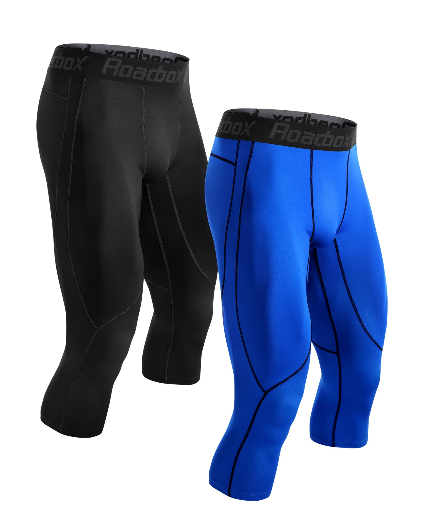 Roadbox Mens 3/4 Baselayer 2pack Dry Cool Compression Pants Running Base Layer Legging Tights