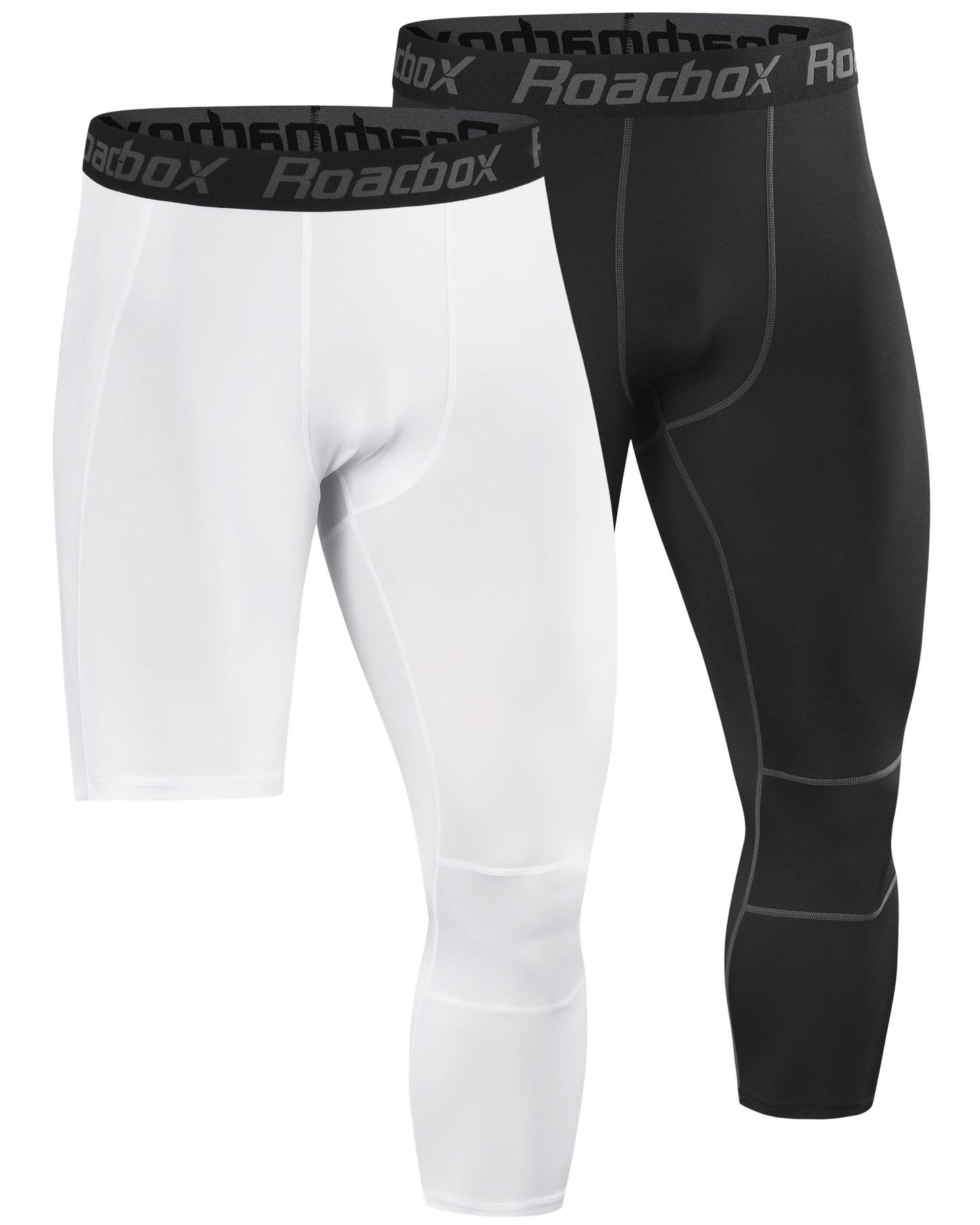 Roadbox 2 Pack Men's 3/4 One Leg Compression Pants - Basketball Athletic Running Tights Leggings Spandex Base Layer Underwear