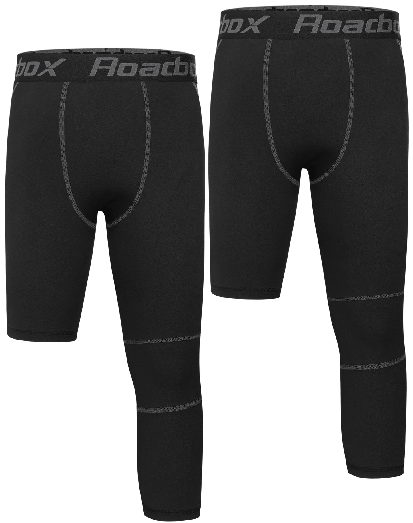 Roadbox Boys One Leg 3/4 Compression Pants 2 Pack - Basketball Tights for Gym Athletic Base Layer Leggings