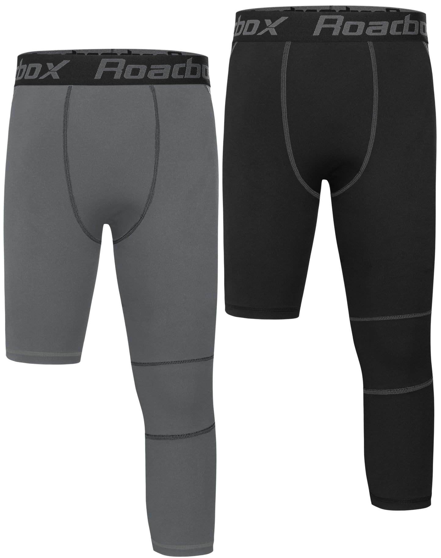 Roadbox Boys One Leg 3/4 Compression Pants 2 Pack - Basketball Tights for Gym Athletic Base Layer Leggings
