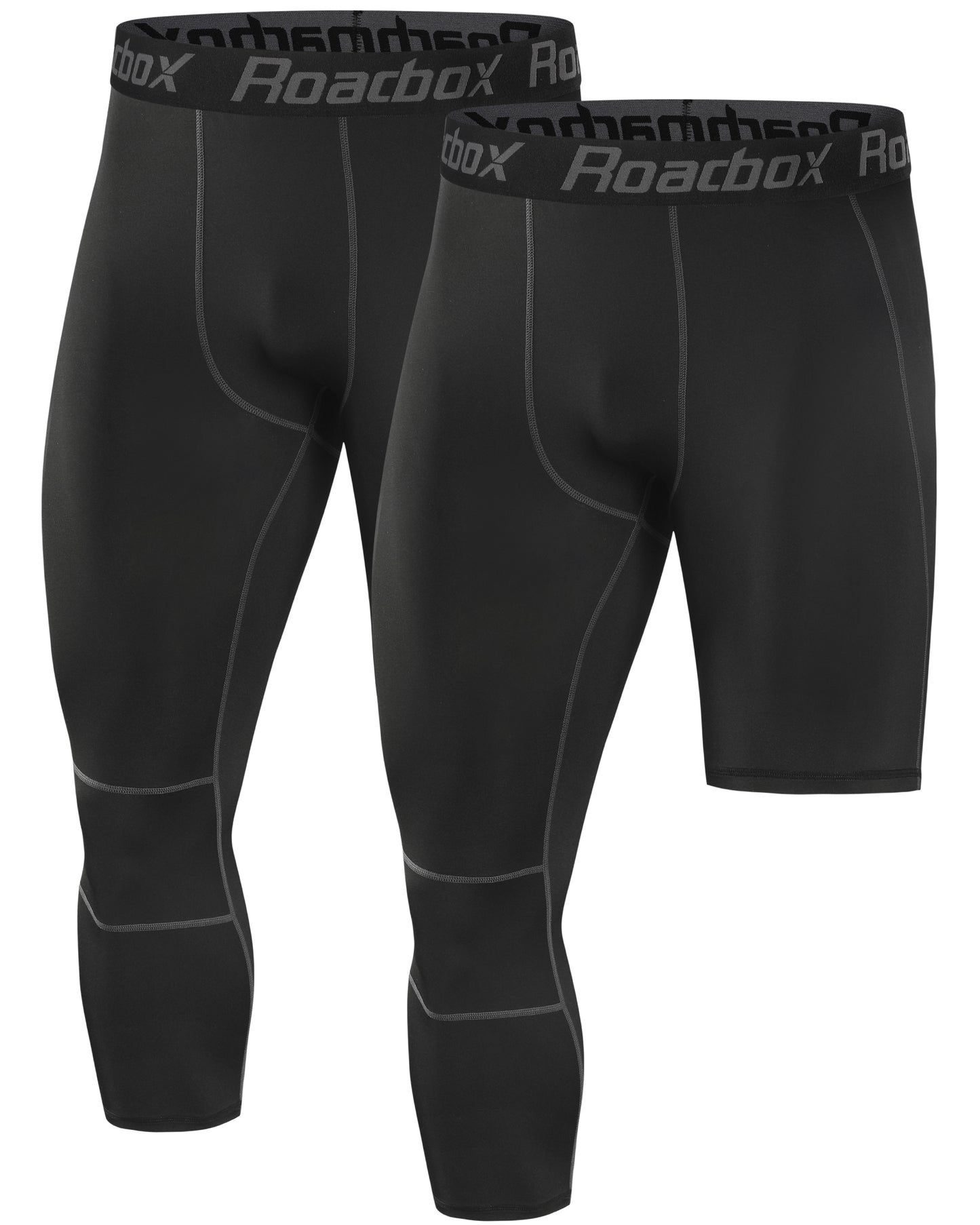 Roadbox 2 Pack Men's 3/4 One Leg Compression Pants - Basketball Athletic Running Tights Leggings Spandex Base Layer Underwear