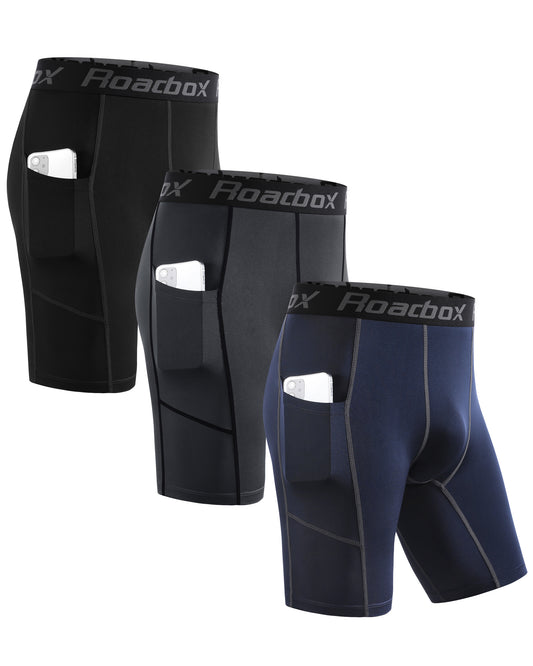 Roadbox 2021 Compression Shorts for Men with Perfect Pocket Spandex Boxer Athletic Workout Underwear Fitness