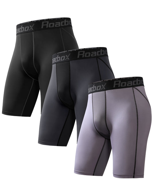 Roadbox Mesh Compression Shorts for Men 3 Pack Cool Dry Athletic Workout Underwear Running Gym Spandex Baselayer Boxer Briefs