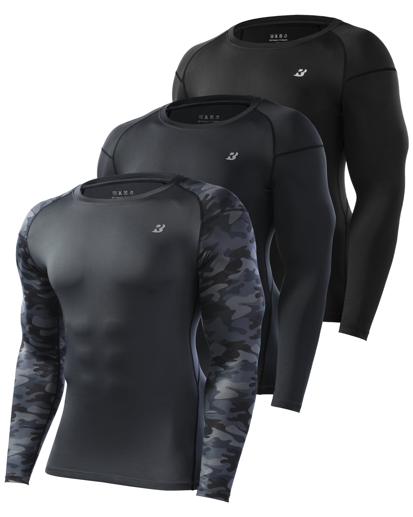 Roadbox Mens Long Sleeve Compression Shirts 3 Pack Cold Weather Thermal Underwear Base Layer Tops for Running Baseball
