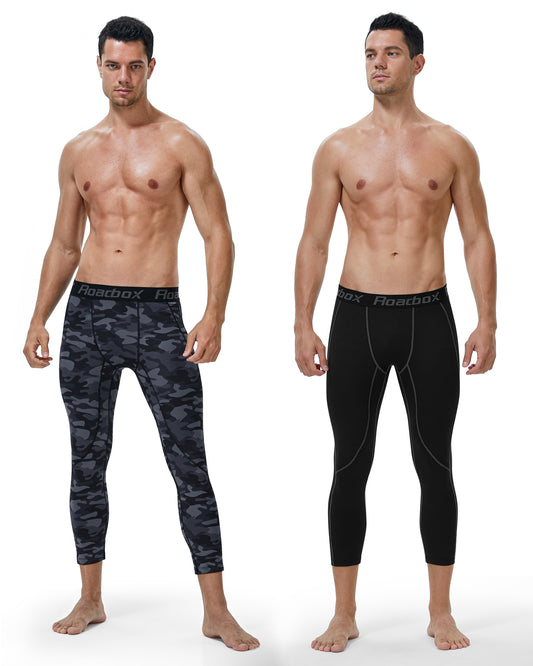 Roadbox Mens 3/4 Baselayer 2pack Dry Cool Compression Pants Running Base Layer Legging Tights