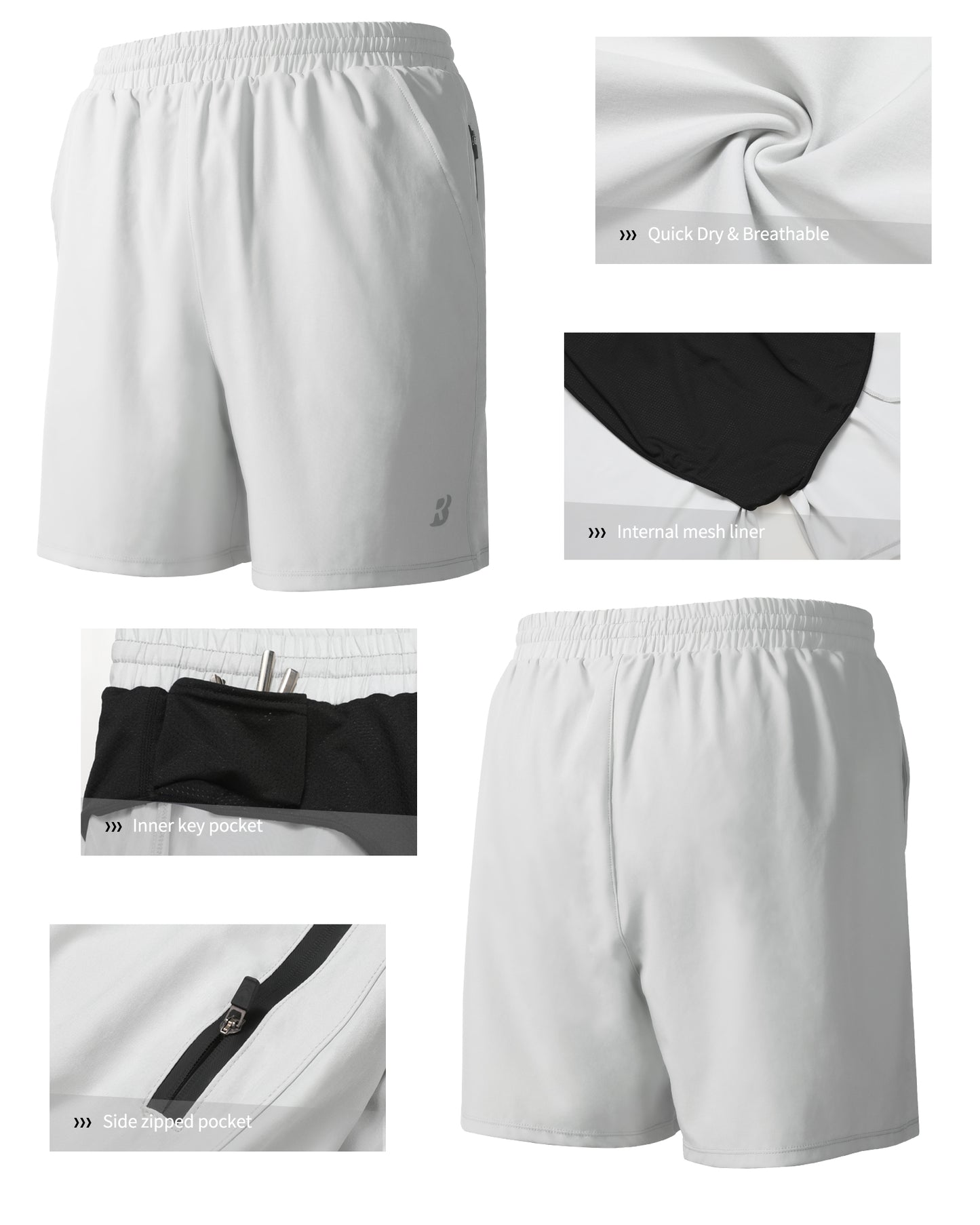 Roadbox Men's 5 Inch Running Athletic Quick Dry Shorts with Pockets for Workout Gym Exercise