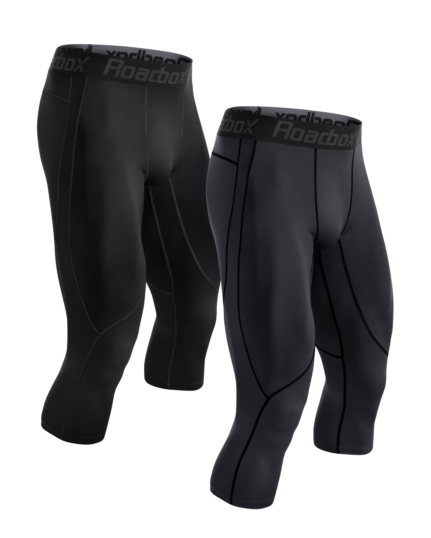 Roadbox Mens 3/4 Baselayer 2pack Dry Cool Compression Pants Running Base Layer Legging Tights
