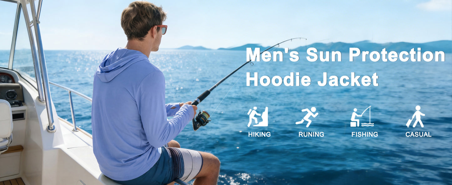 Roadbox Men's UPF 50+ Sun Hoodie Jacket, Full Zip UV Protection Long Sleeve Shirt, Lightweight Breathable for Fishing Hiking
