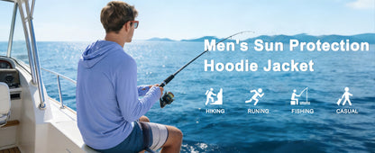 Roadbox Men's UPF 50+ Sun Hoodie Jacket, Full Zip UV Protection Long Sleeve Shirt, Lightweight Breathable for Fishing Hiking