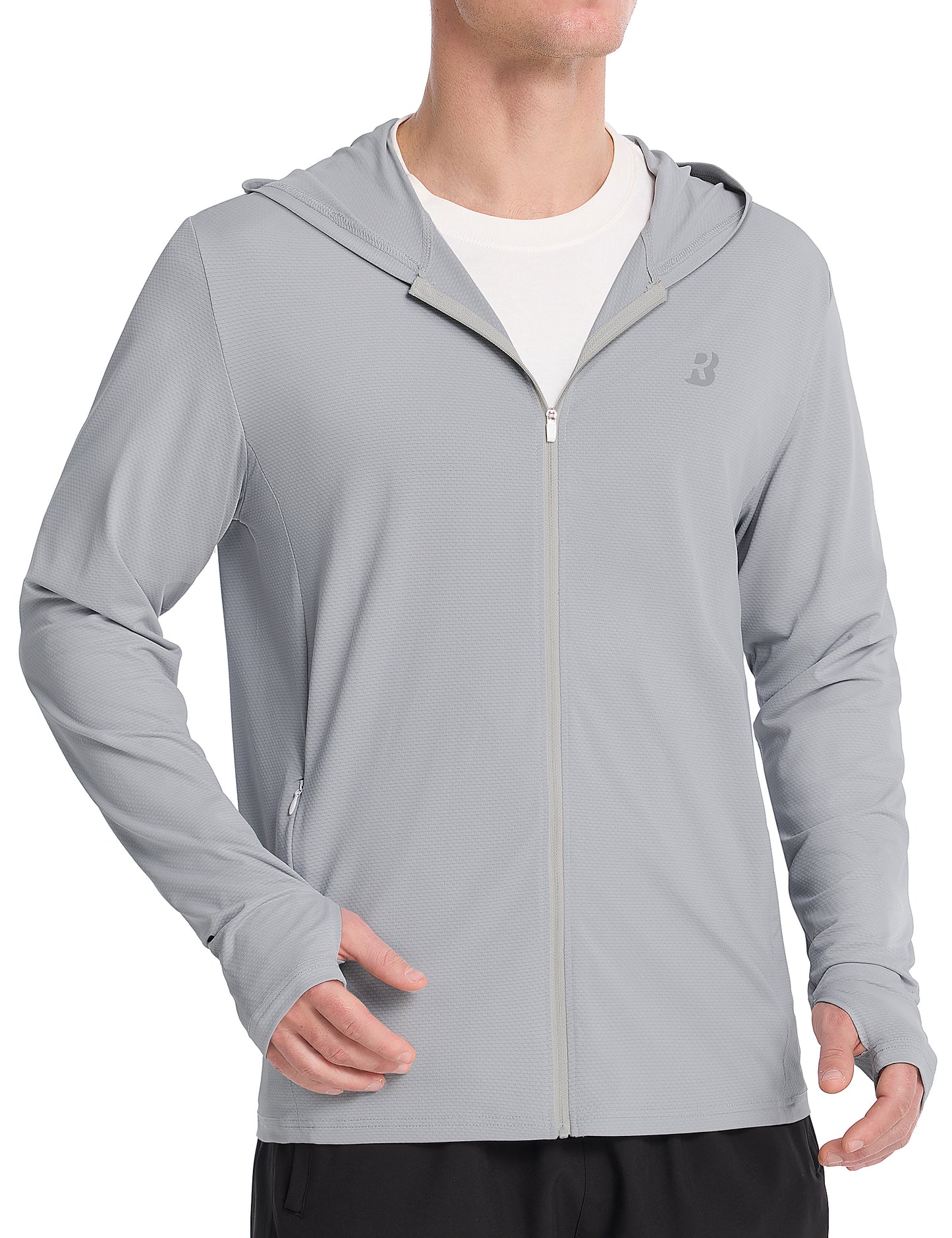 Roadbox Men's UPF 50+ Sun Hoodie Jacket, Full Zip UV Protection Long Sleeve Shirt, Lightweight Breathable for Fishing Hiking