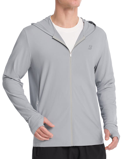 Roadbox Men's UPF 50+ Sun Hoodie Jacket, Full Zip UV Protection Long Sleeve Shirt, Lightweight Breathable for Fishing Hiking