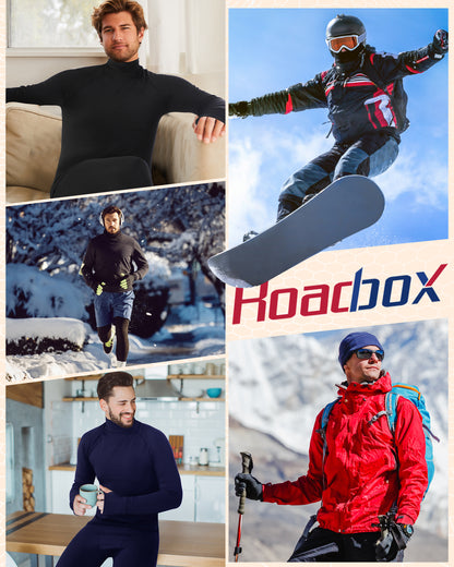 Roadbox Thermal Underwear for Men: Fleece Lined Long Johns Base Layer Long Sleeve Top & Bottom Set