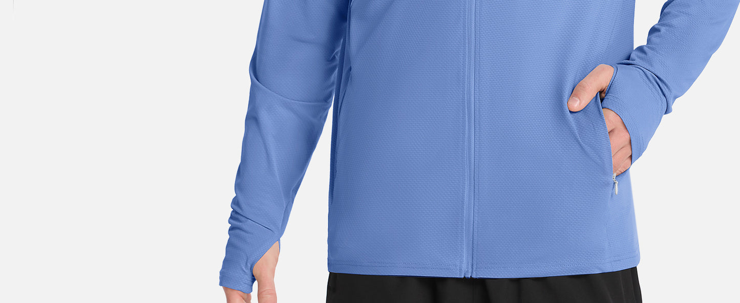 Roadbox Men's UPF 50+ Sun Hoodie Jacket, Full Zip UV Protection Long Sleeve Shirt, Lightweight Breathable for Fishing Hiking