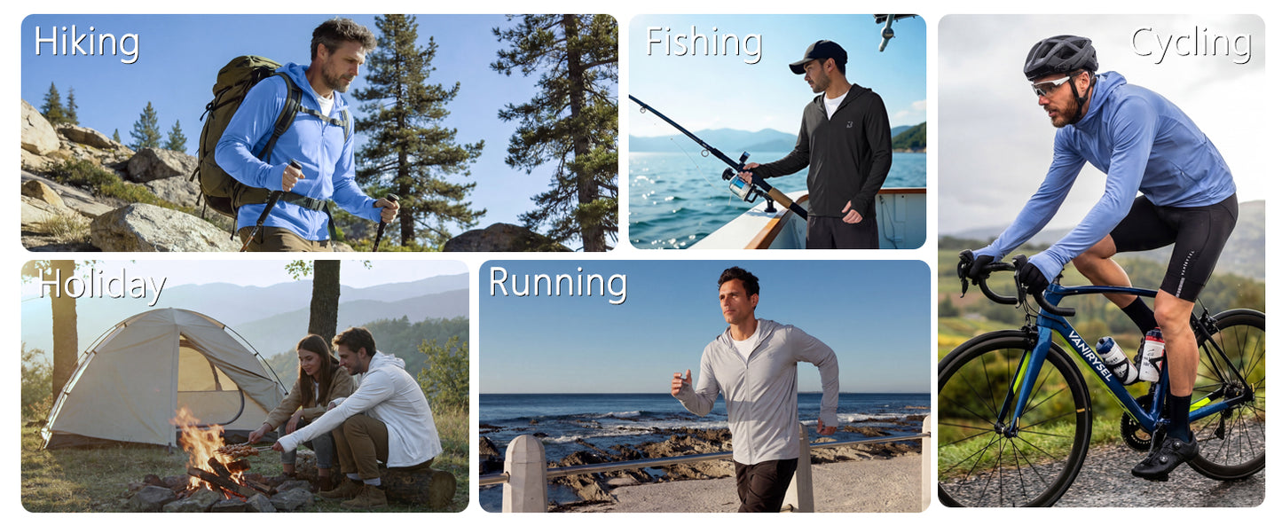 Roadbox Men's UPF 50+ Sun Hoodie Jacket, Full Zip UV Protection Long Sleeve Shirt, Lightweight Breathable for Fishing Hiking