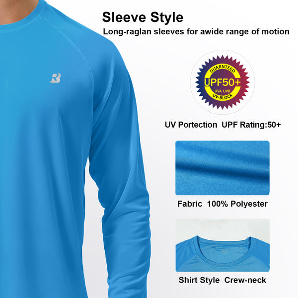 Roadbox Men's 2 Pack UV Sun Protection SPF UPF 50+ Long Sleeve Quick Dry Fishing Shirts Outdoor Rash Guard for Running Hiking Swimming
