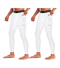Roadbox 1/2 Pack Compression Pants for Men Running Tights Athletic Football Leggings Cycling Base Layer with Pockets