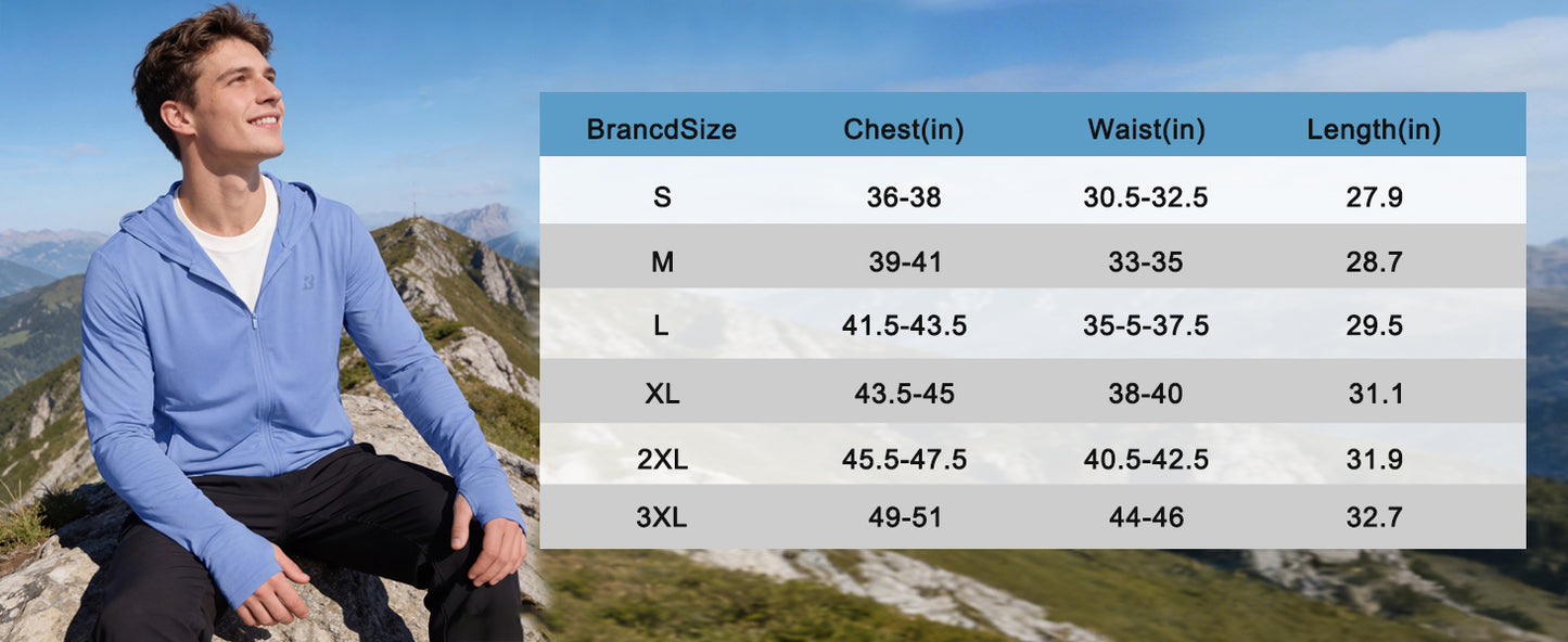 Roadbox Men's UPF 50+ Sun Hoodie Jacket, Full Zip UV Protection Long Sleeve Shirt, Lightweight Breathable for Fishing Hiking