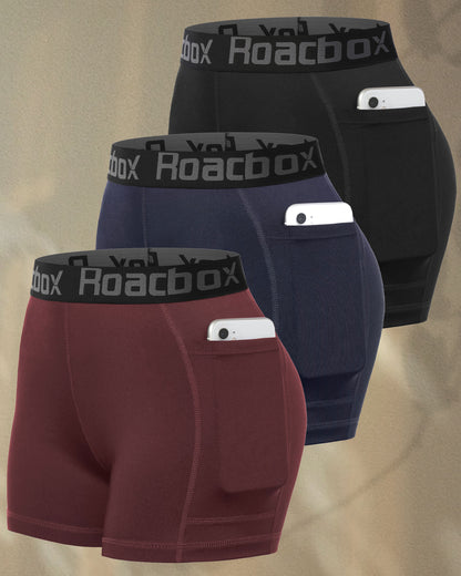 Roadbox 3" Women's Volleyball Spandex Shorts with Pocket/Non-Pocket, 2/3 Pack Compression Shorts for Workout Running Gym Yoga