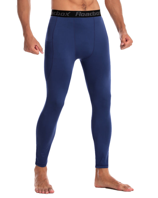 Roadbox 1/2 Pack Thermal Compression Pants for Men Fleece Lined Football Running Tights Base Layer Leggings with Pockets