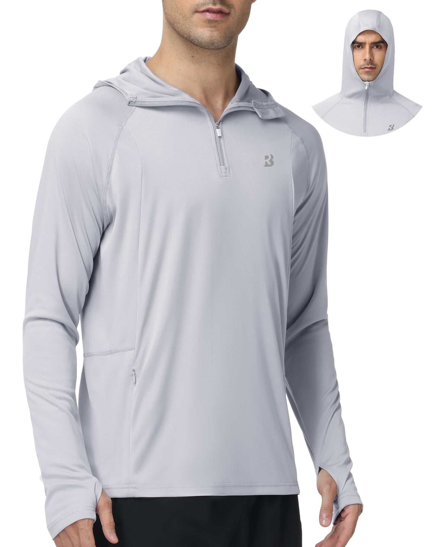 Roadbox UPF 50+ Sun Hoodie for Men, 1/4 Zip Fishing Shirt with Long Sleeve UV Protection for Outdoor Hiking