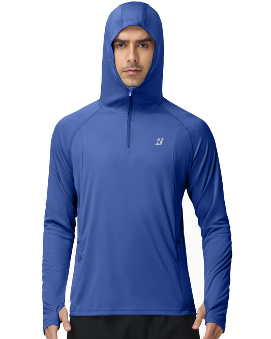 Roadbox UPF 50+ Sun Hoodie for Men, 1/4 Zip Fishing Shirt with Long Sleeve UV Protection for Outdoor Hiking