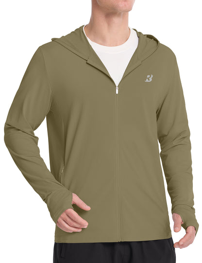Roadbox Men's UPF 50+ Sun Hoodie Jacket, Full Zip UV Protection Long Sleeve Shirt, Lightweight Breathable for Fishing Hiking