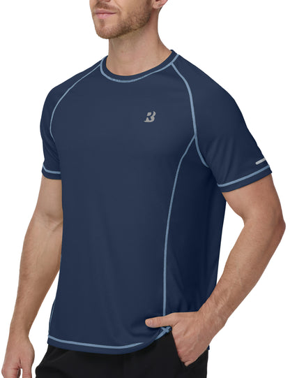Roadbox Men's Short Sleeve Swim Shirt, UPF 50+ Quick Dry Rash Guard, UV Sun Protection Water T-Shirt for Beach and Surfing