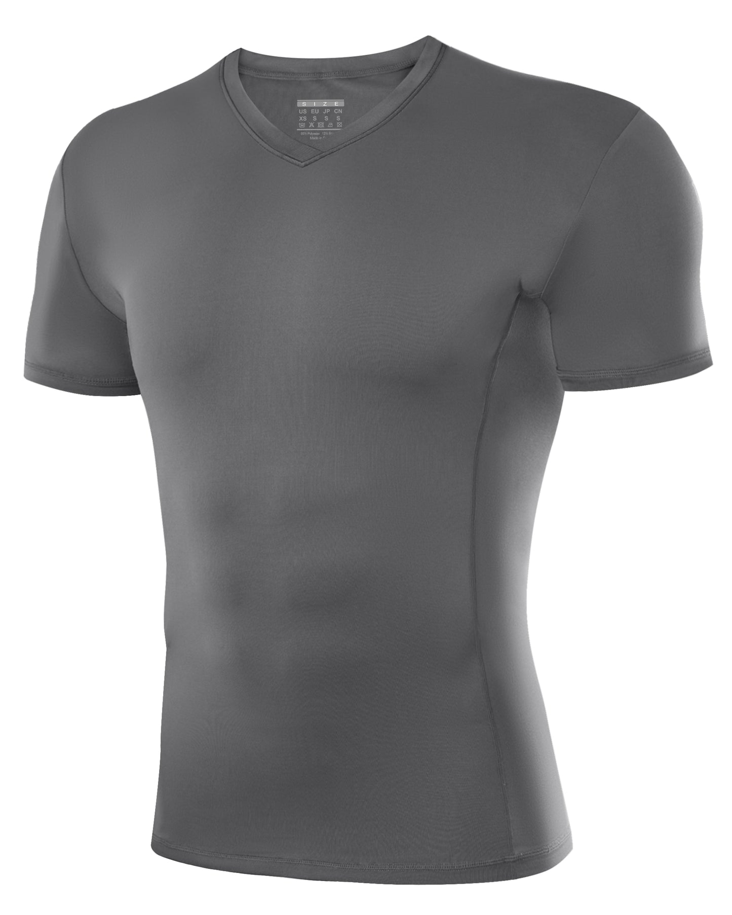 Roadbox Mens Compression Shirt Short Sleeve, V-Neck Gym Running Sports T-Shirt, Cool Dry Athletic Base Layer Undershirts