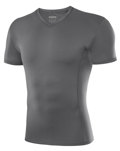 Roadbox Mens Compression Shirt Short Sleeve, V-Neck Gym Running Sports T-Shirt, Cool Dry Athletic Base Layer Undershirts
