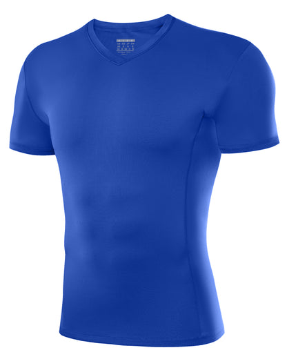 Roadbox Mens Compression Shirt Short Sleeve, V-Neck Gym Running Sports T-Shirt, Cool Dry Athletic Base Layer Undershirts