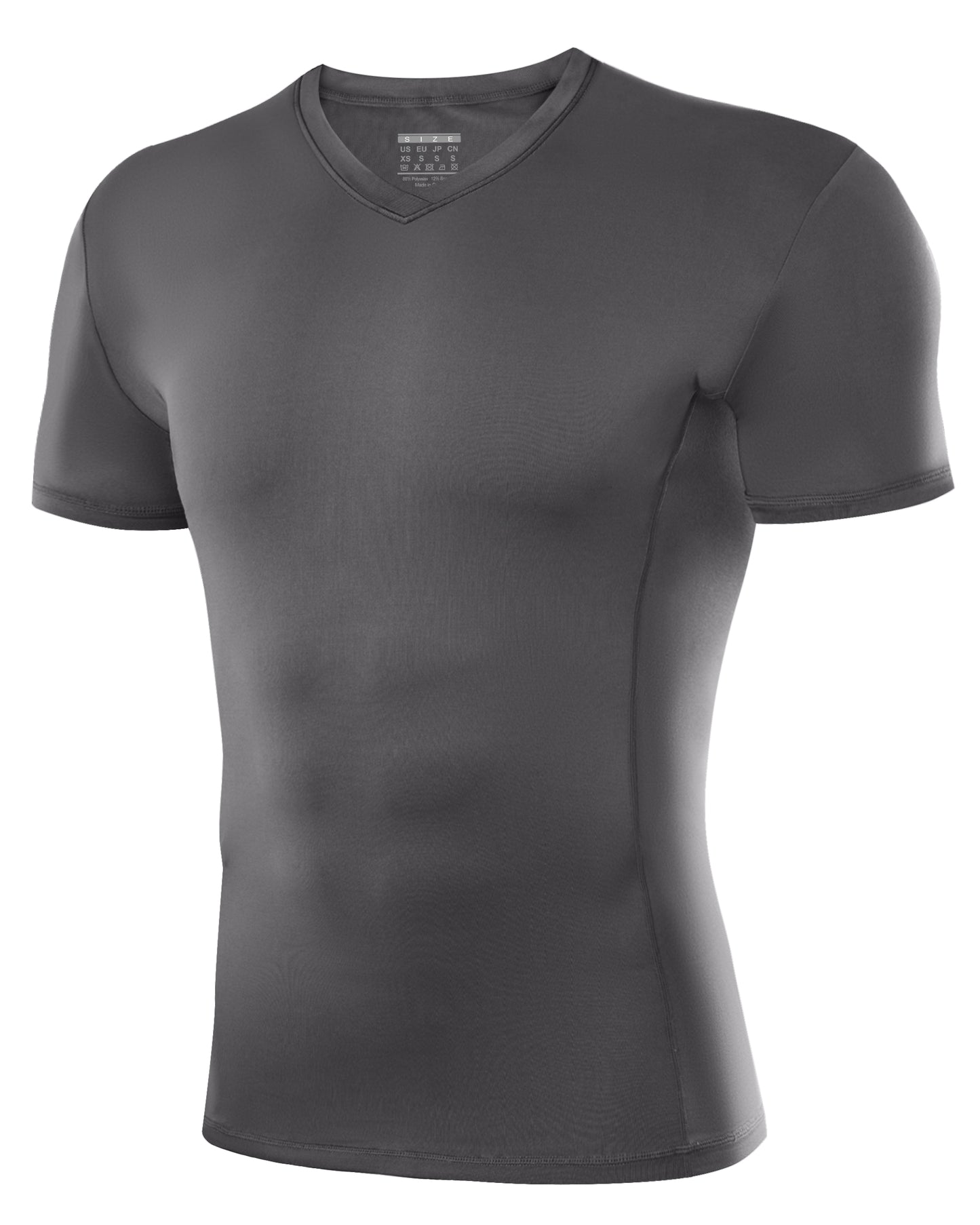Roadbox Mens Compression Shirt Short Sleeve, V-Neck Gym Running Sports T-Shirt, Cool Dry Athletic Base Layer Undershirts