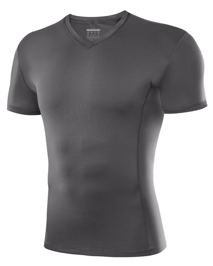 Roadbox Mens Compression Shirt Short Sleeve, V-Neck Gym Running Sports T-Shirt, Cool Dry Athletic Base Layer Undershirts
