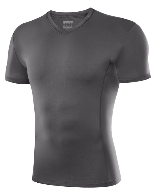 Roadbox Mens Compression Shirt Short Sleeve, V-Neck Gym Running Sports T-Shirt, Cool Dry Athletic Base Layer Undershirts